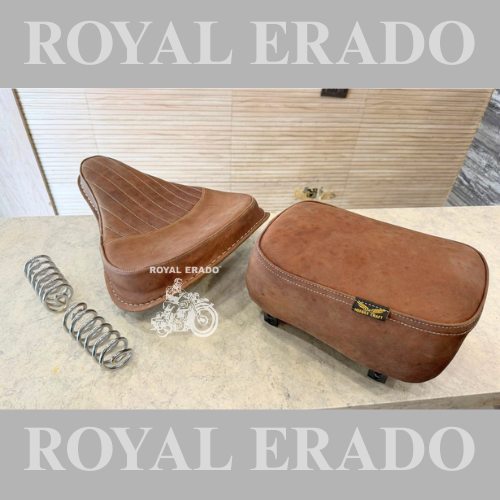 Royal Enfield brown leather seat, vintage G2 1962 old model style for Classic Electra Standard.