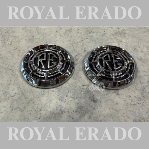 Royal Enfield Goan classic tank logo emblem monogram in chrome silver with Double-Sided tape for Classic Electra Standard Reborn Classic New Battalion Standard Hunter 350 meteor 350 Super Meteor 350 Thunderbird Shortgun 650.