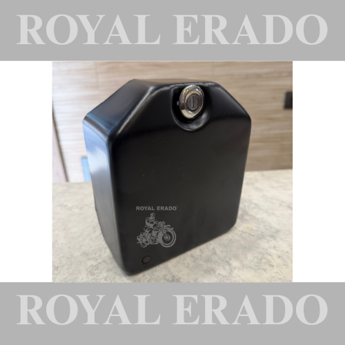 Royal Enfield old model Standard Electra cast iron engine, CI engine, 12 volt battery cover with stand in black.