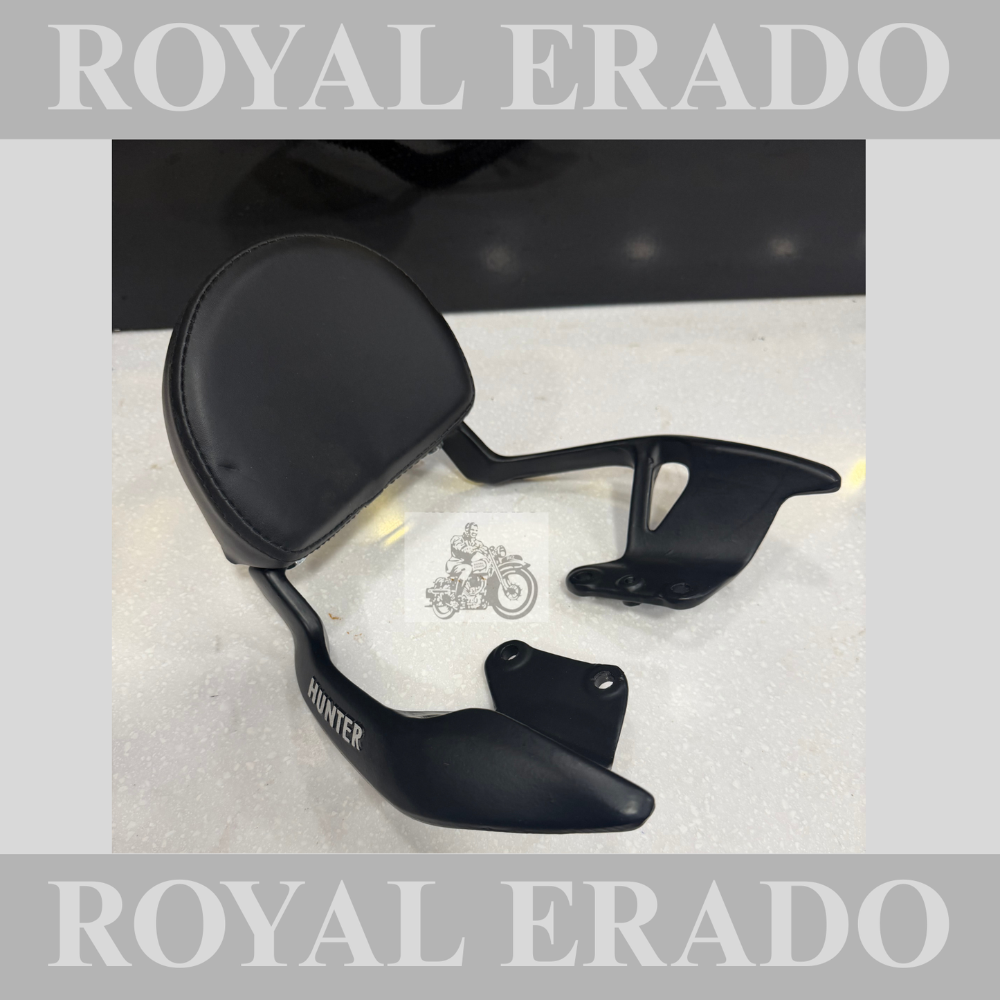 Royal Enfield Hunter 350 backrest in black with cushion and in aluminium