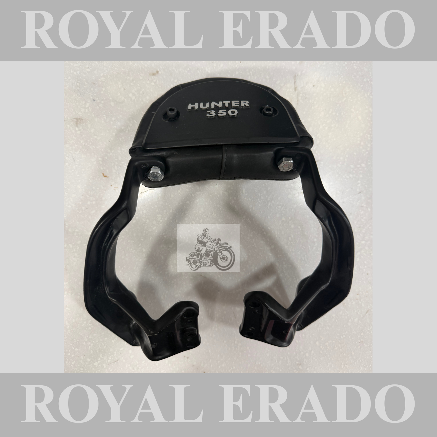 Royal Enfield Hunter 350 backrest in black with cushion and in aluminium