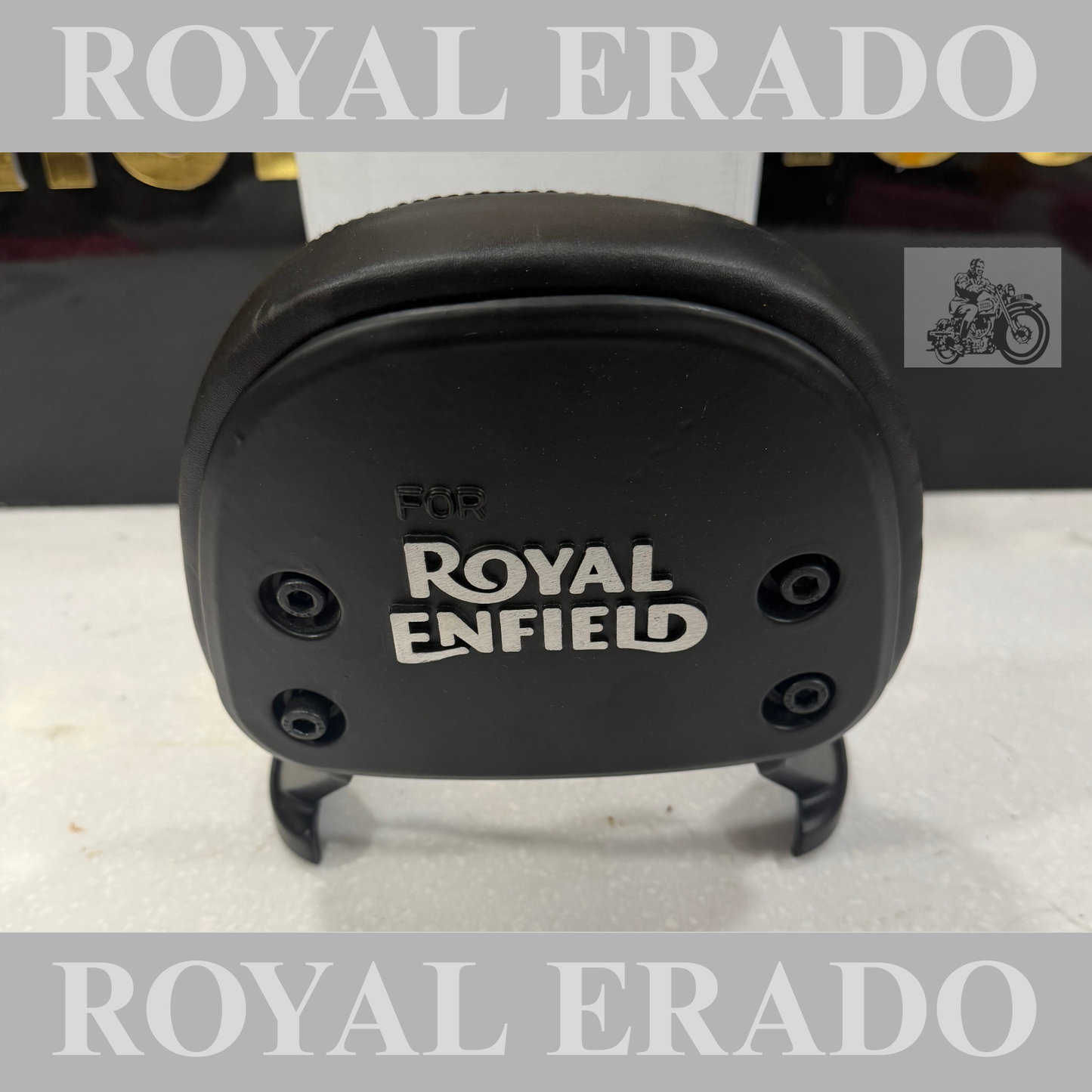 Royal Enfield Meteor 350 backrest in black with cushion and in aluminium