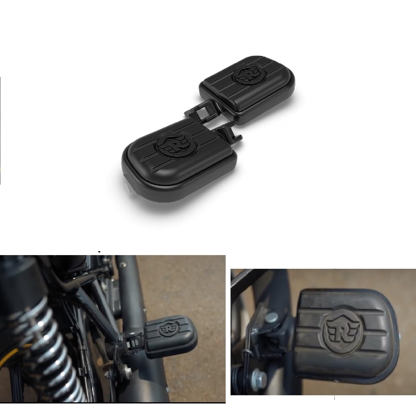 FOOTREST footpad black with re logo in aluminium FOR ROYAL ENFIELD REBORN CLASSIC / METEOR 350 /