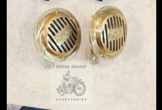 Royal Enfield vintage g2 style old 1962 model horn set in brass small size fit to Reborn Classic Electra Standard battalion meteor 350 super meteor hunter.