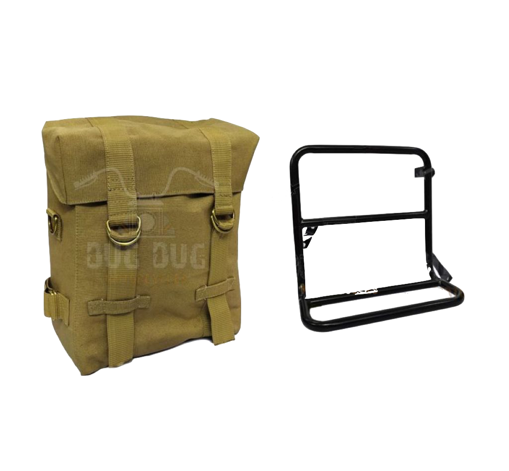 Canvas Bags and Saddle Stay RIGHT SIDE for Royal Enfield Super Meteor 650 / METEOR 350 / / CLASSIC REBORN / CLASSIC OLD   – KHAKI