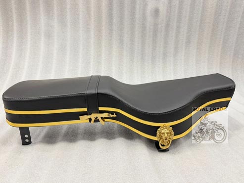 Brass Seat In Black Colour With Golden Beading, Brass Lion And Gun Logo, Rifle Ak-47 Logo For The New Reborn Classic & Battalion New Standard Vintage G2 1962 Old Model Bullet 350 Classic Electra Standard.