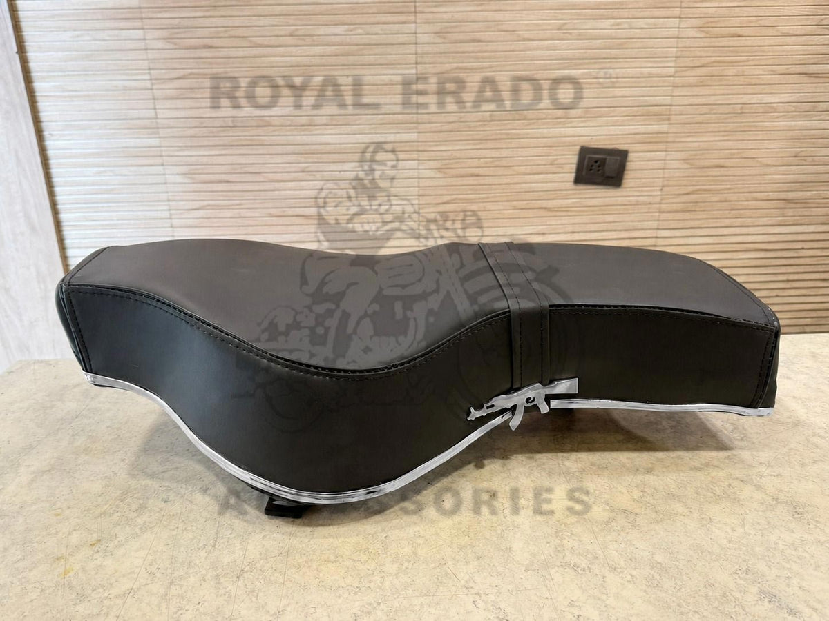 Vintage G2 1962 Old Model Bullet 350 Style Indore Seat With Chrome Beading & Chrome Gun Ak-47 Logo Royal Enfield For Classic Electra Standard