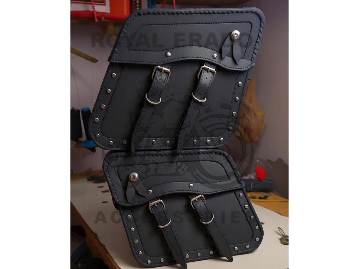 Harley-davidson Style Waterproof Side Bag Set Black For Royal Enfield Classic Electra Standard, Reborn Classic Battalion Standard