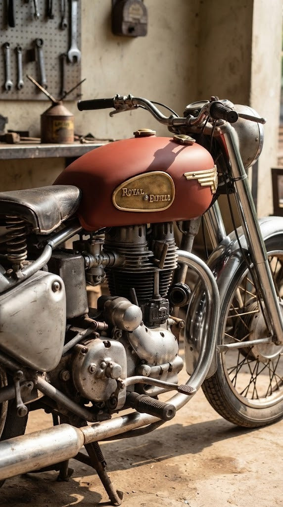 Royal Enfield Raw Tank Without Paint, With Brass Knee Pad & Brass Tank Monogram, With 2 Tank Caps For Classic Electra Standard Vintage 1962 Old Model Bullet 350
