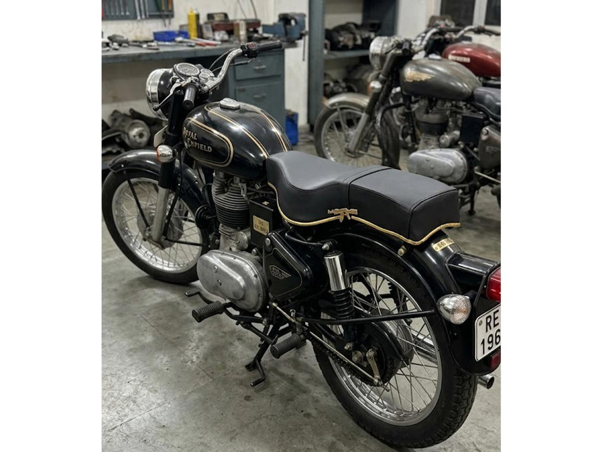 Vintage G2 1962 Old Model Bullet 350 Style Indore Seat With Golden Beading & Brass Gun Ak-47 Logo Royal Enfield For Classic Electra Standard