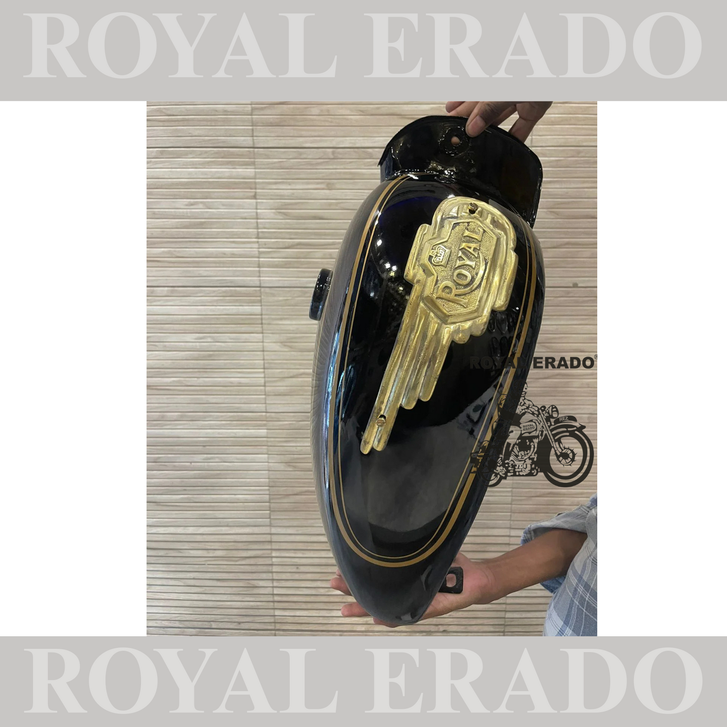 Vintage style tank and tool box for royal enfield g2 and old model standard & electra in metallic green   with brass monogram