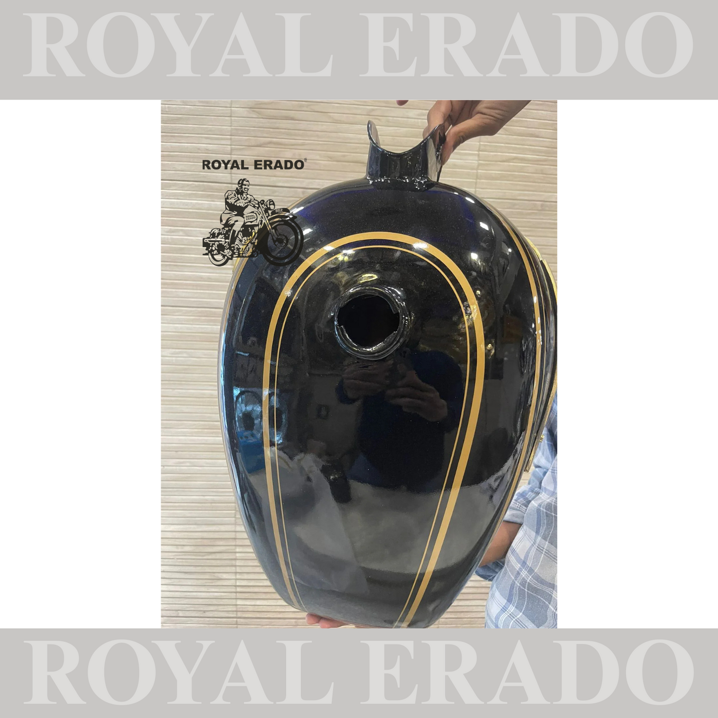 Vintage style tank and tool box for royal enfield g2 and old model standard & electra in metallic green   with brass monogram