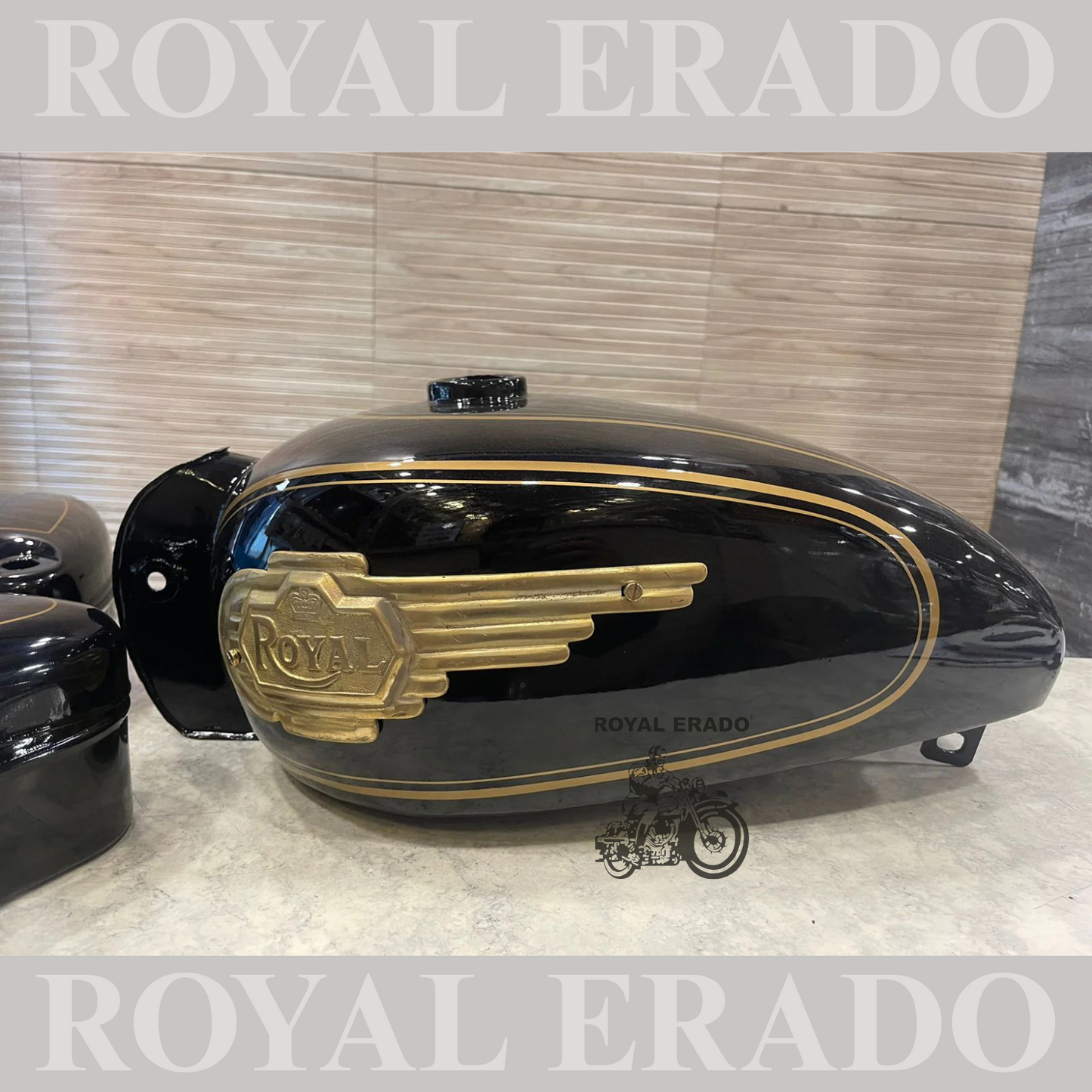 Vintage style tank and tool box for royal enfield g2 and old model standard & electra in metallic green   with brass monogram