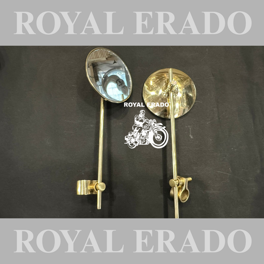 Straight rod mirror round in brass handle bar fitting vintage g2 old 1962 model style for Royal Enfield battalion Standard Electra Reborn Classic.