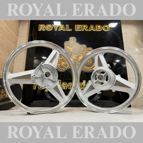 ROYAL ERADO DIAMOND MERCEDES SILVER Alloy wheel for Royal Enfield reborn classic single disc and new standard battalion after 2022 model ( front 19” disc &amp; rear drum 18” )