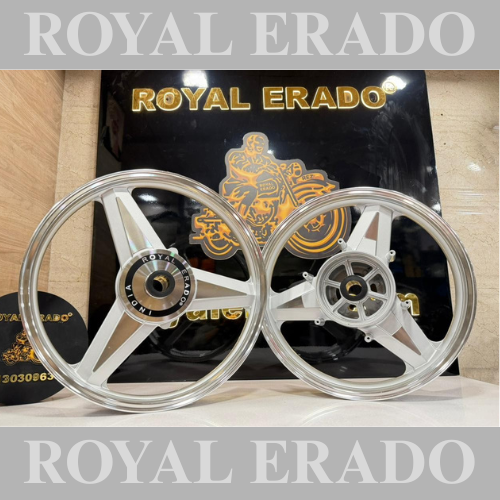 ROYAL ERADO DIAMOND MERCEDES SILVER Alloy wheel for Royal Enfield reborn classic single disc and new standard battalion after 2022 model ( front 19” disc &amp; rear drum 18” )