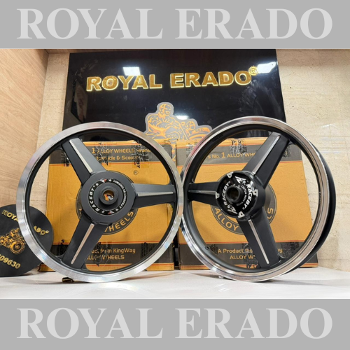 RACEBY KINGWAY MERCEDES DESIGN BLACK ALLOY WHEEL for Royal Enfield classic single disc and standard 500cc (front 19 disc rear drum 18)