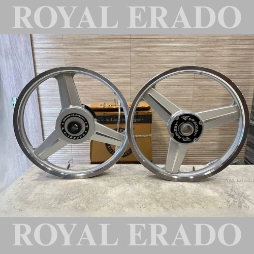 KINGWAY RACEBY MERCEDES SILVER Alloy Wheel set for Royal Enfield classic single disc and standard 500cc ( front 19” disc rear drum 18”)