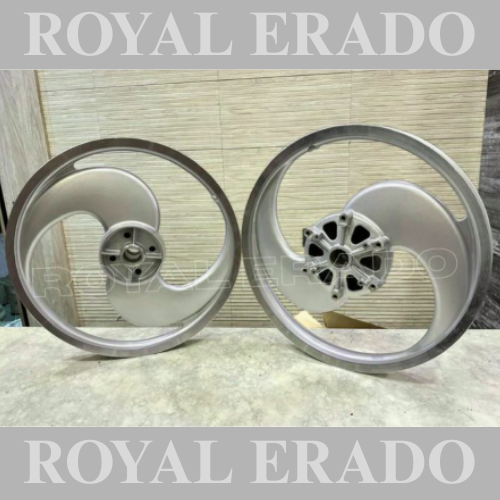 PAJERO 2S or 2 SPOKE SILVER Alloy Wheel set For Royal-Enfield Standard big drum after 2010 model front 19” drum and rear 19” drum.
