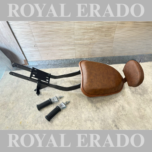 Jawa Perak rear seat complete with footrest and backrest in brown colour.