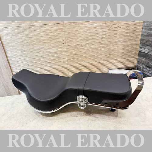 Royal Enfield new seat with lion buckle in chrome with royal seat handle for classic electra standard and vintage g2 1962 old model bullet 350