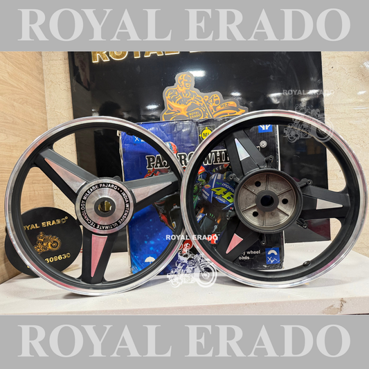PAJERO DIAMOND MERCEDES BLACK ALLOY FOR ROYAL ENFIELD REBORN CLASSIC SINGLE DISC & STANDARD BATTALION AFTER 2023 MODEL SINGLE DISC.(FRONT19" DISC AND REAR 18" DRUM)