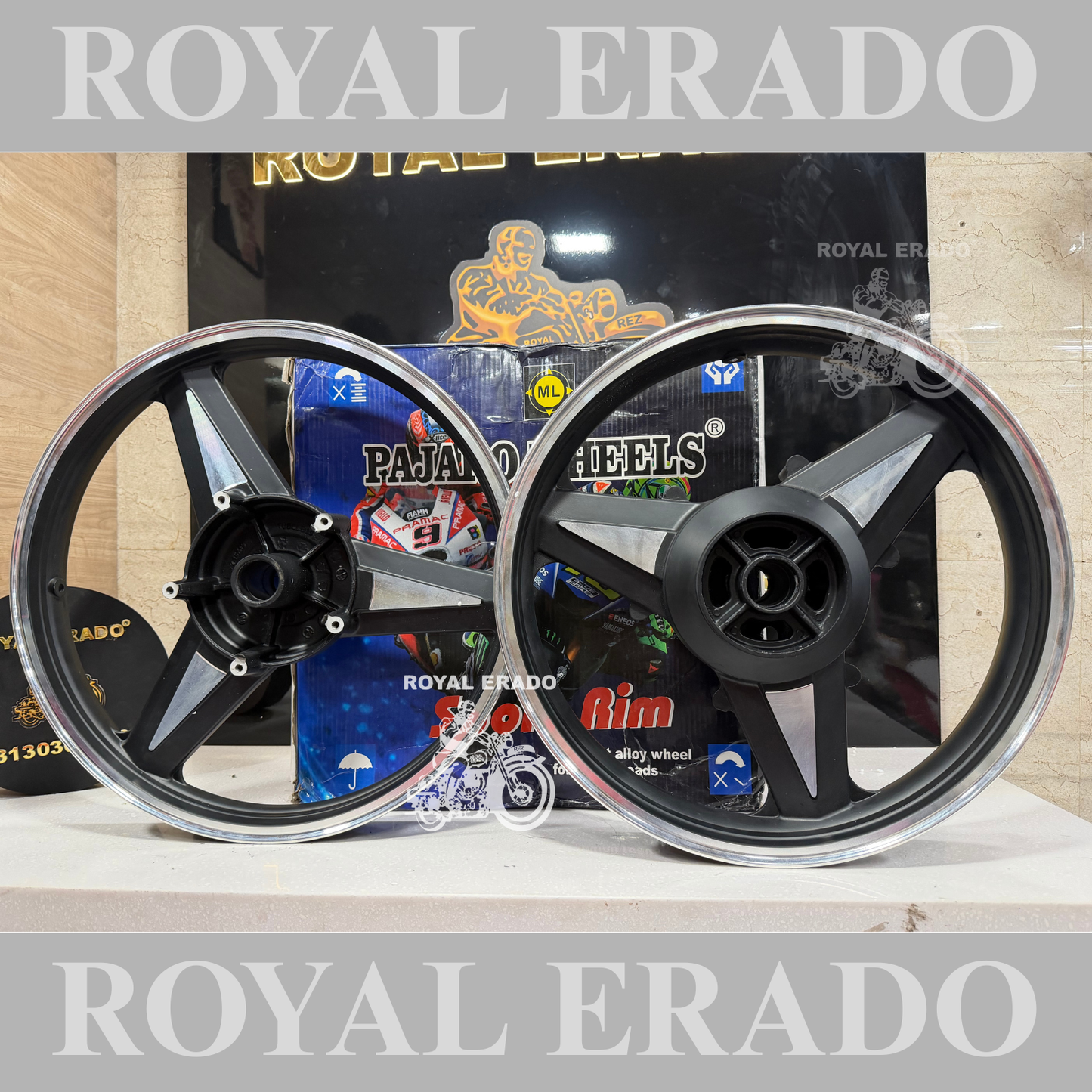 PAJERO DIAMOND MERCEDES BLACK ALLOY FOR ROYAL ENFIELD REBORN CLASSIC SINGLE DISC & STANDARD BATTALION AFTER 2023 MODEL SINGLE DISC.(FRONT19" DISC AND REAR 18" DRUM)