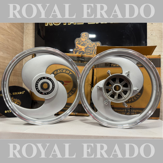 Kingway / Raceby 2s 2 spoke broad S Silver Alloy wheel for Royal Enfield  reborn classic single disc and new standard battalion after 2022 model ( front 19” disc & rear drum 18” )