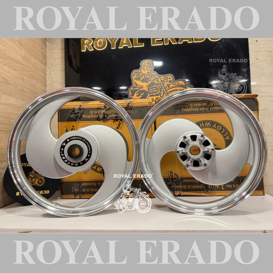 Raceby kingway 2 spoke 2S broad S silver alloy wheel for classic and thunderbird double disc front 19” disc and rear 18” disc