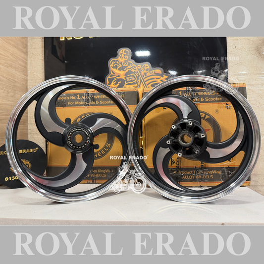 Raceby / Kingway 3S & 3 Spoke Talwar Black Alloy wheel for Royal Enfield reborn classic double disc and new standard battalion after 2022 model ( front 19” disc & rear disc 18” )