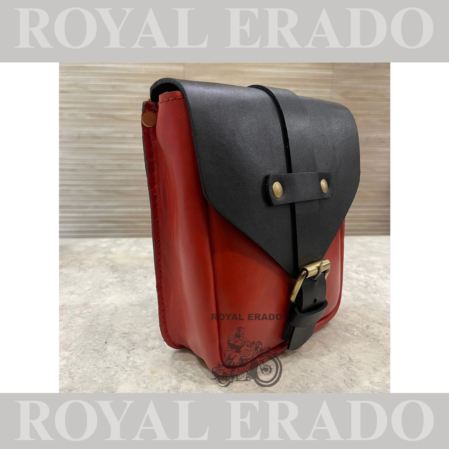 Universal Tank bag in red and black leather with magnet for Royal Enfield reborn Classic Electra Standard Meteor Supper Meteor Hunter Jawa Perak Jawa bobber