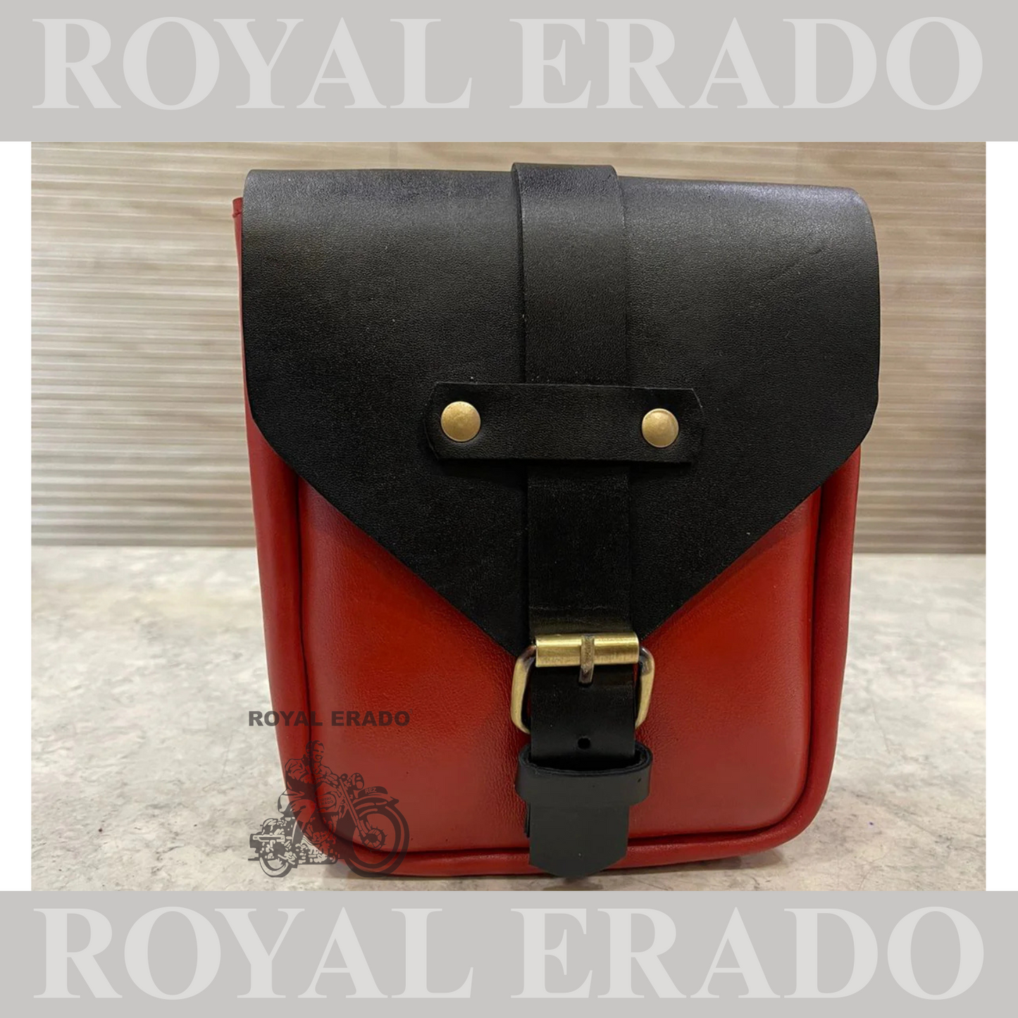 Universal Tank bag in red and black leather with magnet for Royal Enfield reborn Classic Electra Standard Meteor Supper Meteor Hunter Jawa Perak Jawa bobber