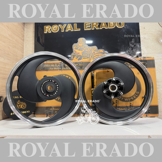 Raceby kingway 2 spoke 2S broad S black alloy wheel for classic and thunderbird double disc front 19” disc and rear 18” disc