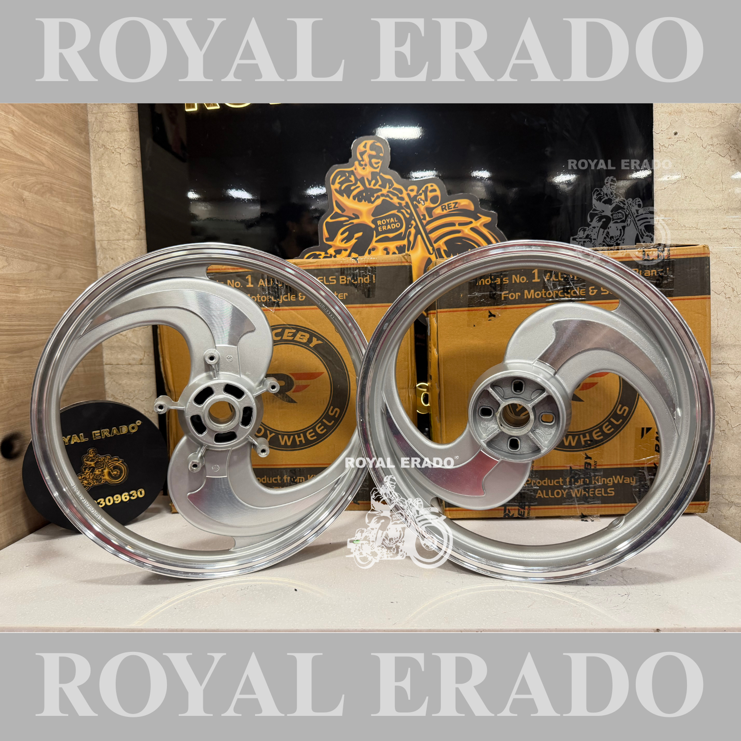 KINGWAY RACEBY 2 SPOKE 2S TALWAR Silver CNC Alloy wheel for Royal Enfield reborn classic double disc and new standard battalion after 2022 model ( front 19” disc & rear disc 18” )