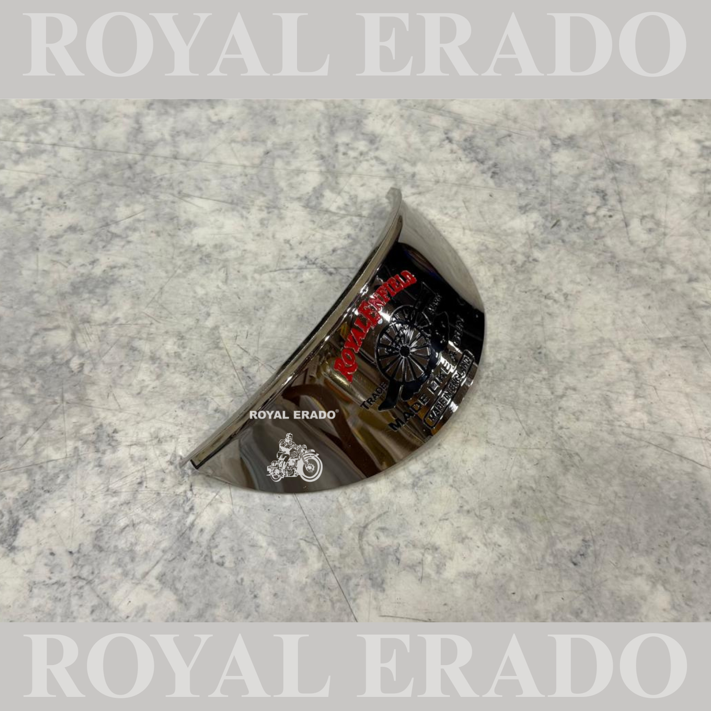 Royal Enfield Reborn Classic Electra Standard battalion chrome head light shade with made like a gun logo in red and black color