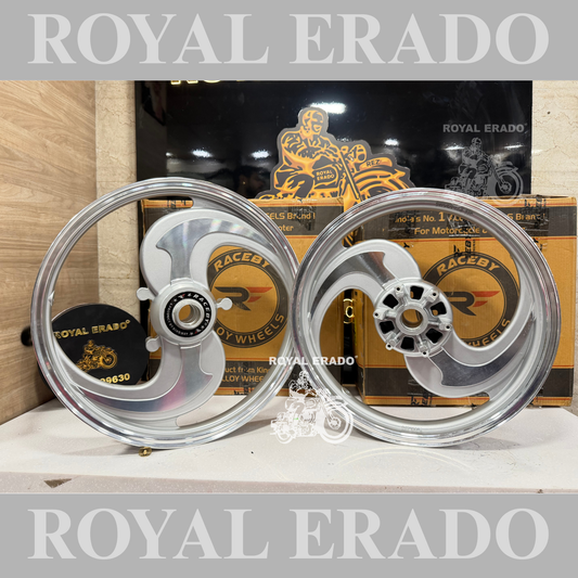 KINGWAY RACEBY 2 SPOKE 2S TALWAR Silver CNC Alloy wheel for Royal Enfield reborn classic double disc and new standard battalion after 2022 model ( front 19” disc & rear disc 18” )