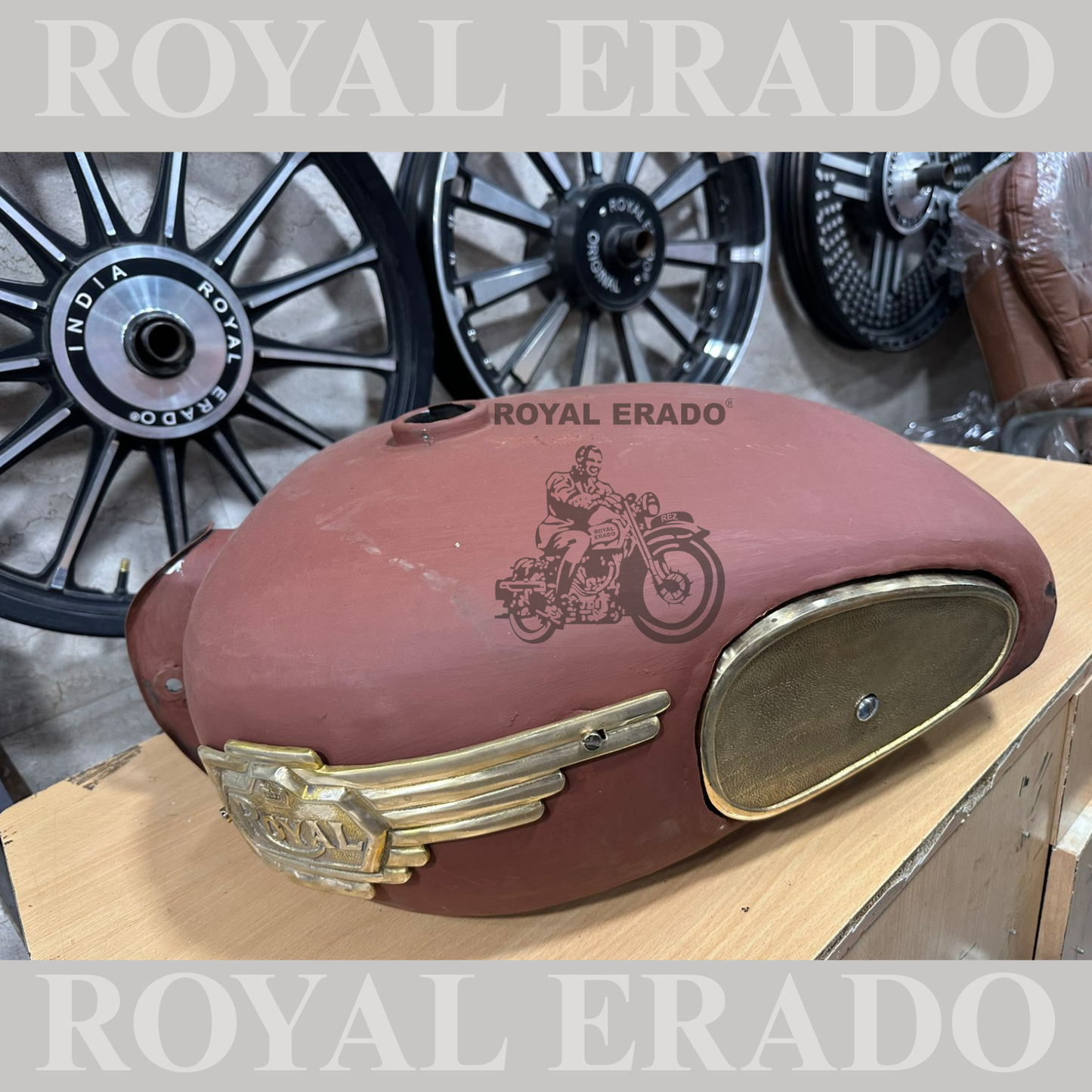 Royal Enfield Classic Electra Standard tank in 18 to 20 liters tank with brass monogram &amp; brass knee pad