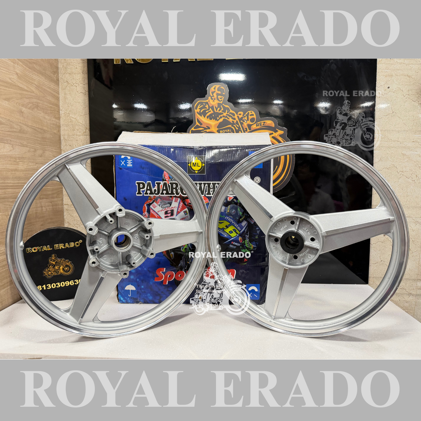 Pajero Diamond Mercedes silver Alloy wheel for Royal Enfield standard abs and electra ( front 19” disc  & rear  19” drum )