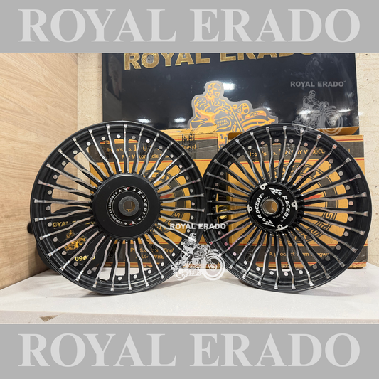Kingway Raceby 30 Spokes Alloy Wheel set for Royal Enfield classic single disc and standard 500cc ( front 19” disc & rear drum 18” )