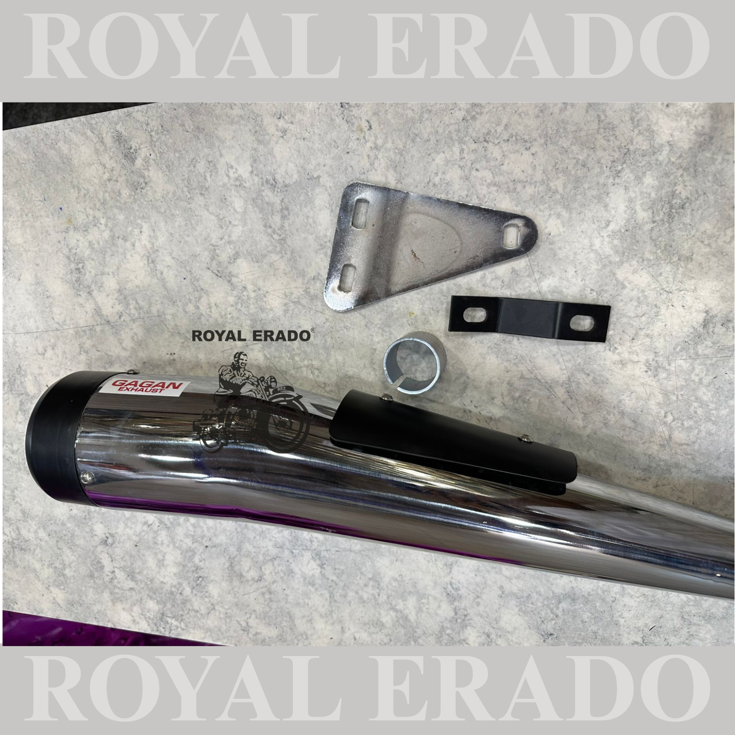 Royal Enfield Classic Electra Standard cobra exhaust in chrome with black plate with base sound