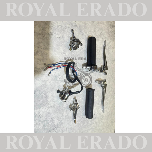Brand New Vintage ROYAL ENFIELD Bullet Early Models 1962 g2 standard 350 handle bar kit  handle grip ,choke lever , decompressor lever , clutch & brake lever ,horn dipper switch