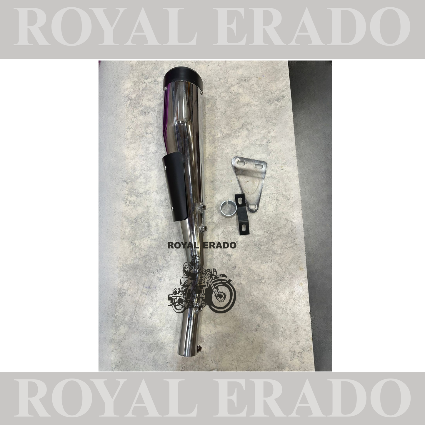 Royal Enfield Classic Electra Standard cobra exhaust in chrome with black plate with base sound