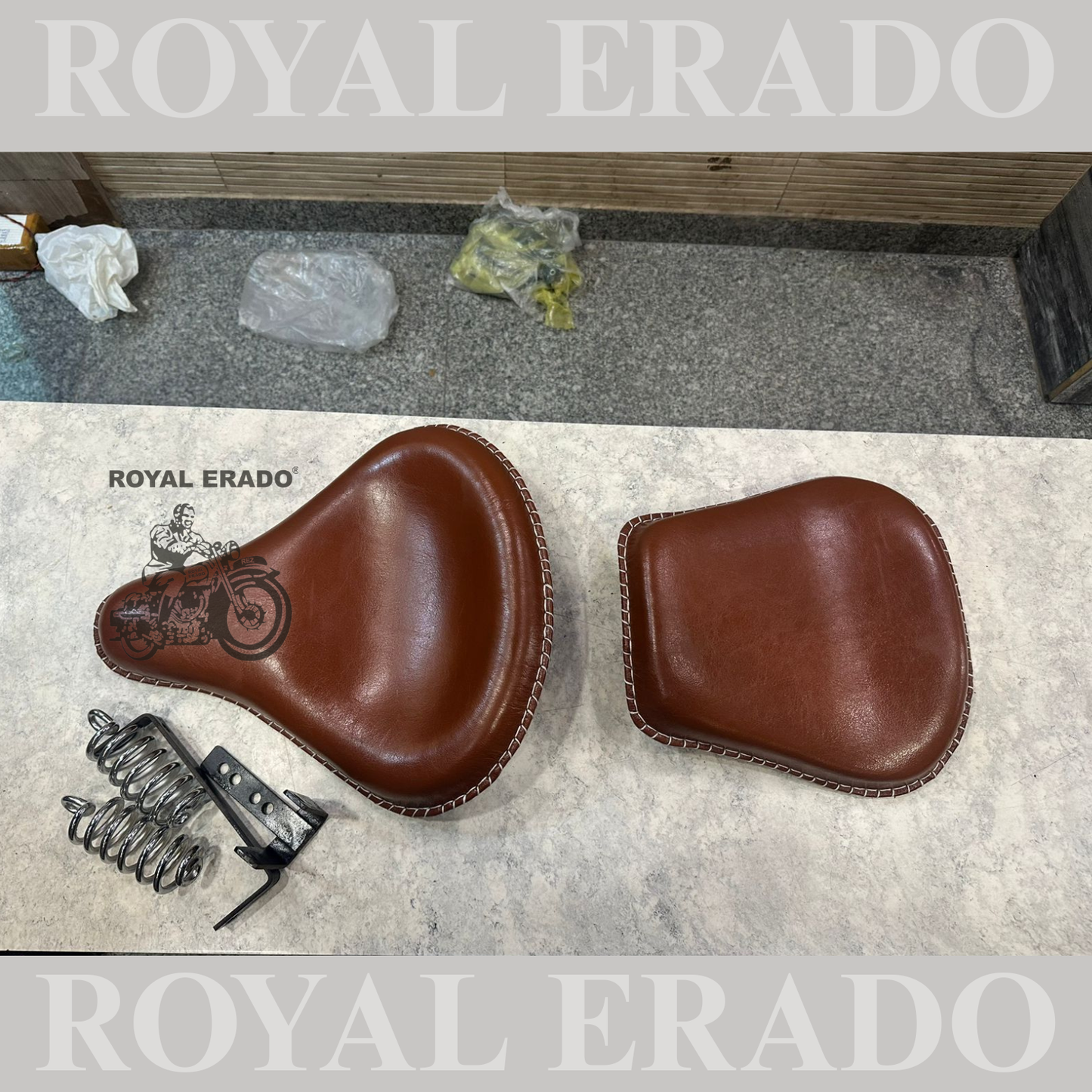 Kabir Singh seat leather Brown tan Vintage style with spring ( ARJUN READDY SEAT ) for old Vintage G2 1962 bullet 350, Classic, Electra, and standard 350cc & 500cc, Reborn Classic