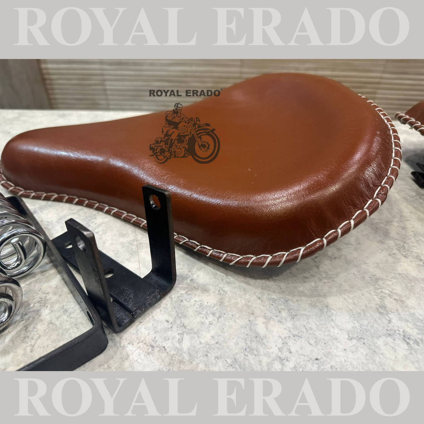 Kabir Singh seat leather Brown tan Vintage style with spring ( ARJUN READDY SEAT ) for old Vintage G2 1962 bullet 350, Classic, Electra, and standard 350cc & 500cc, Reborn Classic