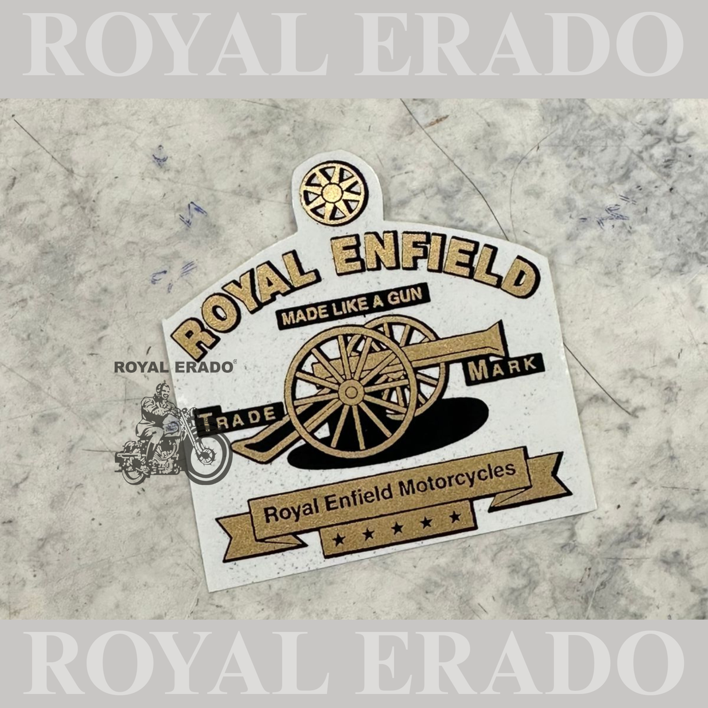 Royal Enfield made a tank sticker like a gun for the Reborn Classic Electra Standard Battalion and the vintage 1962 G2 model Royal Enfield