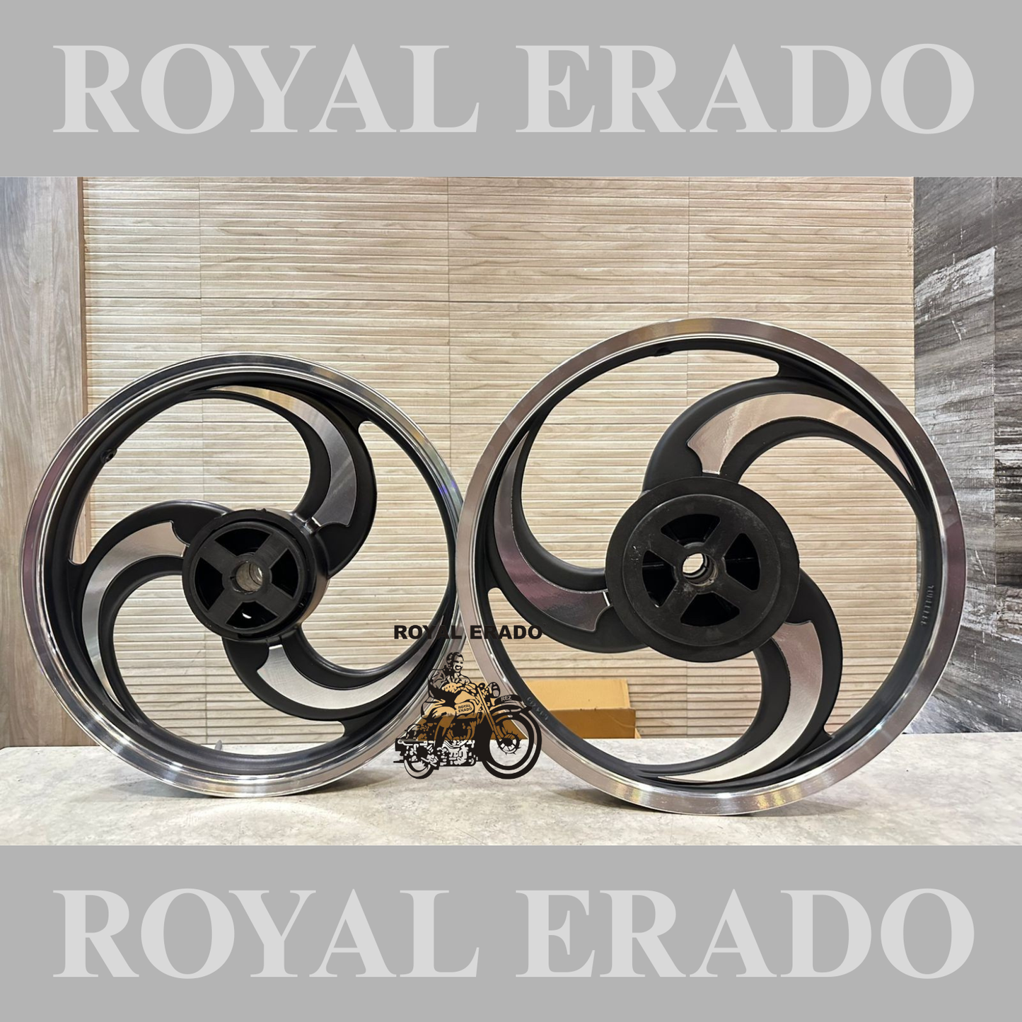 Raceby / kingway 3 S and 3 spoke Talwar Black alloy wheel for Royal Enfield classic single disc and standard 500cc ( front 19” disc & rear drum 18” )