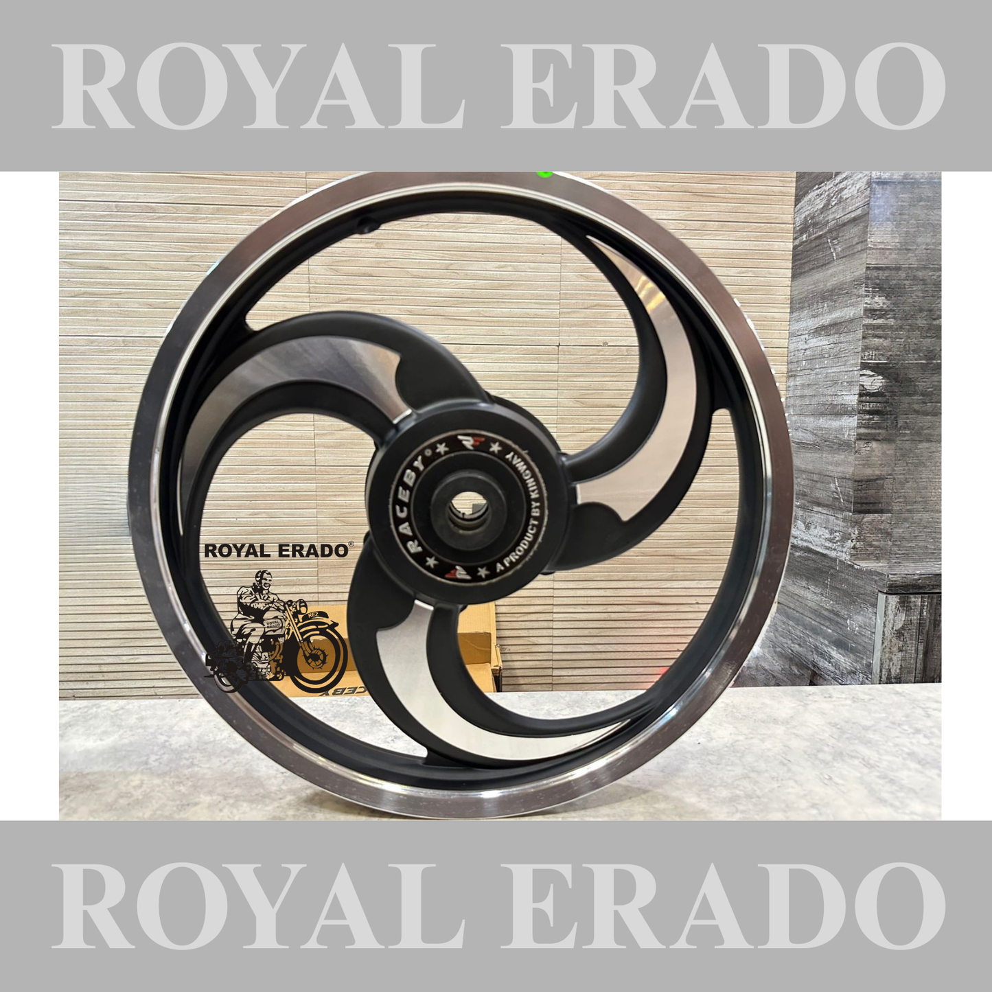 Raceby / kingway 3 S and 3 spoke Talwar Black alloy wheel for Royal Enfield classic single disc and standard 500cc ( front 19” disc & rear drum 18” )
