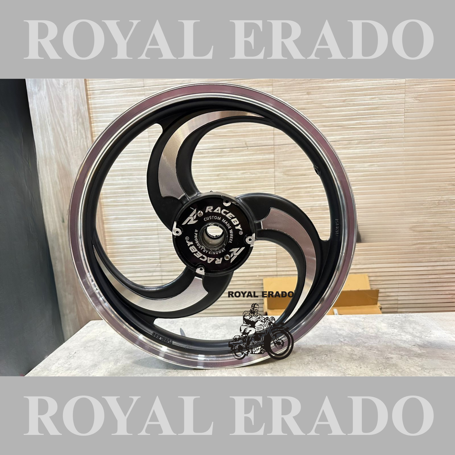 Raceby / kingway 3 S and 3 spoke Talwar Black alloy wheel for Royal Enfield classic single disc and standard 500cc ( front 19” disc & rear drum 18” )