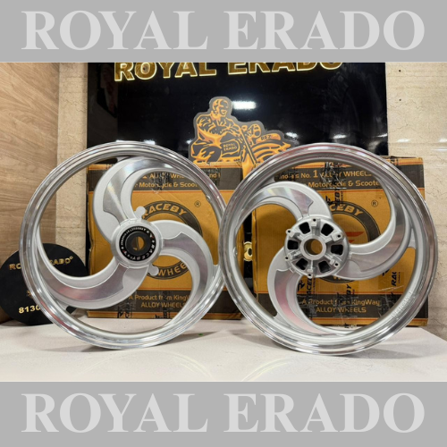 Kingway Raceby 3 spoke 3s talwar design cnc silver alloy wheel for Royal Enfield reborn classic and battalion new standard double disc after 2022 model (front 19” disc and rear disc 18)