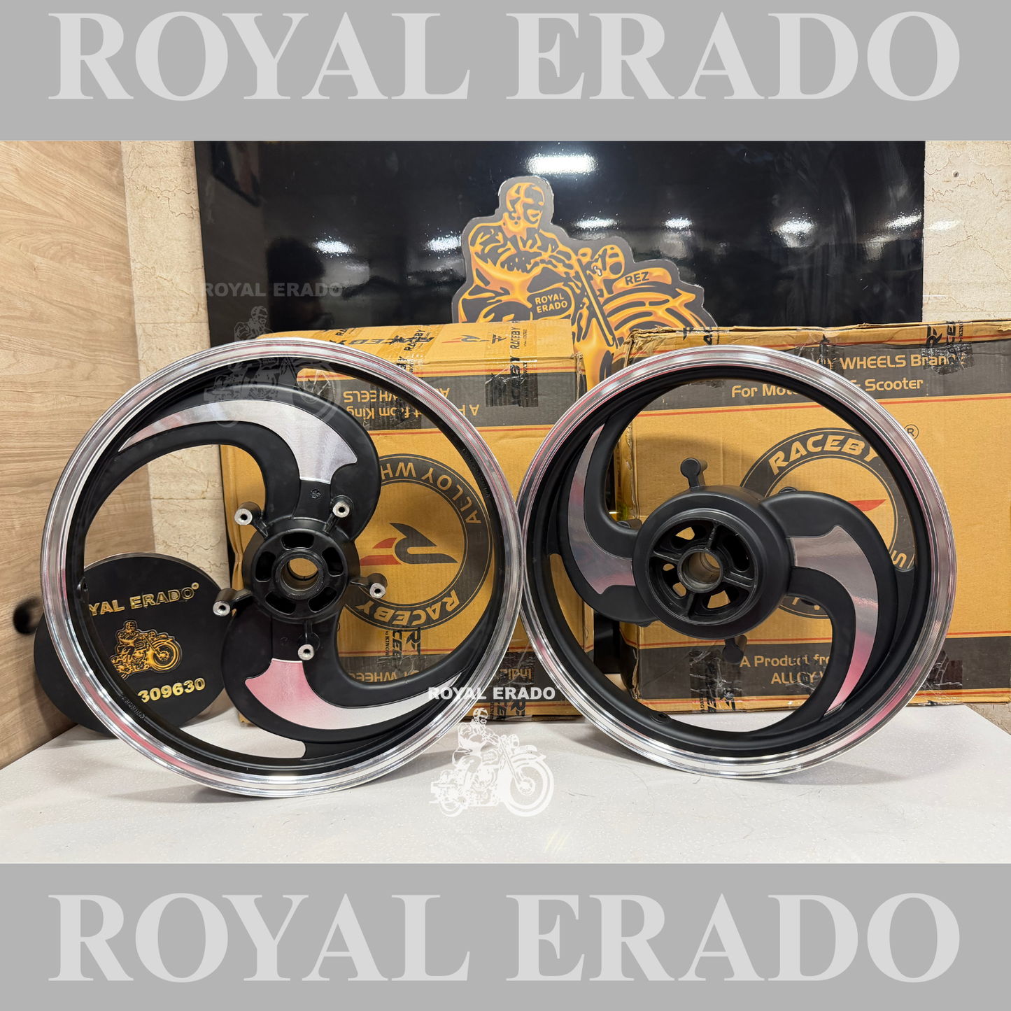 Raceby / kingway 2 S spoke 2 s Talwar Black Alloy wheel for Royal Enfield reborn classic single disc and new standard battalion after 2022 model ( front 19” disc & rear drum 18” )